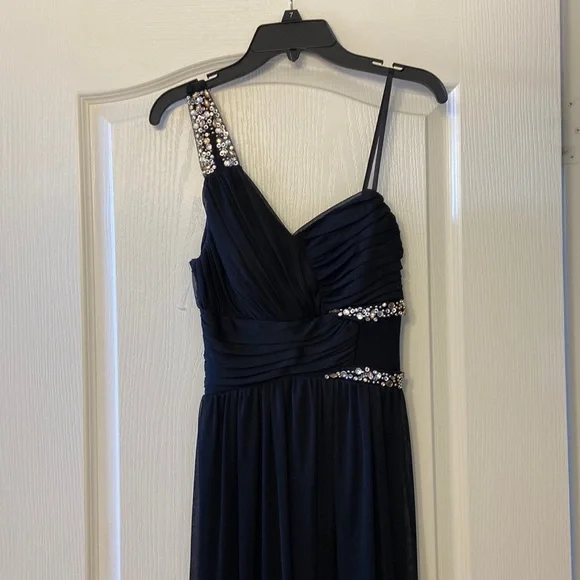 sachin and babi light blue dress Black One Shoulder Chiffon Evening Dress